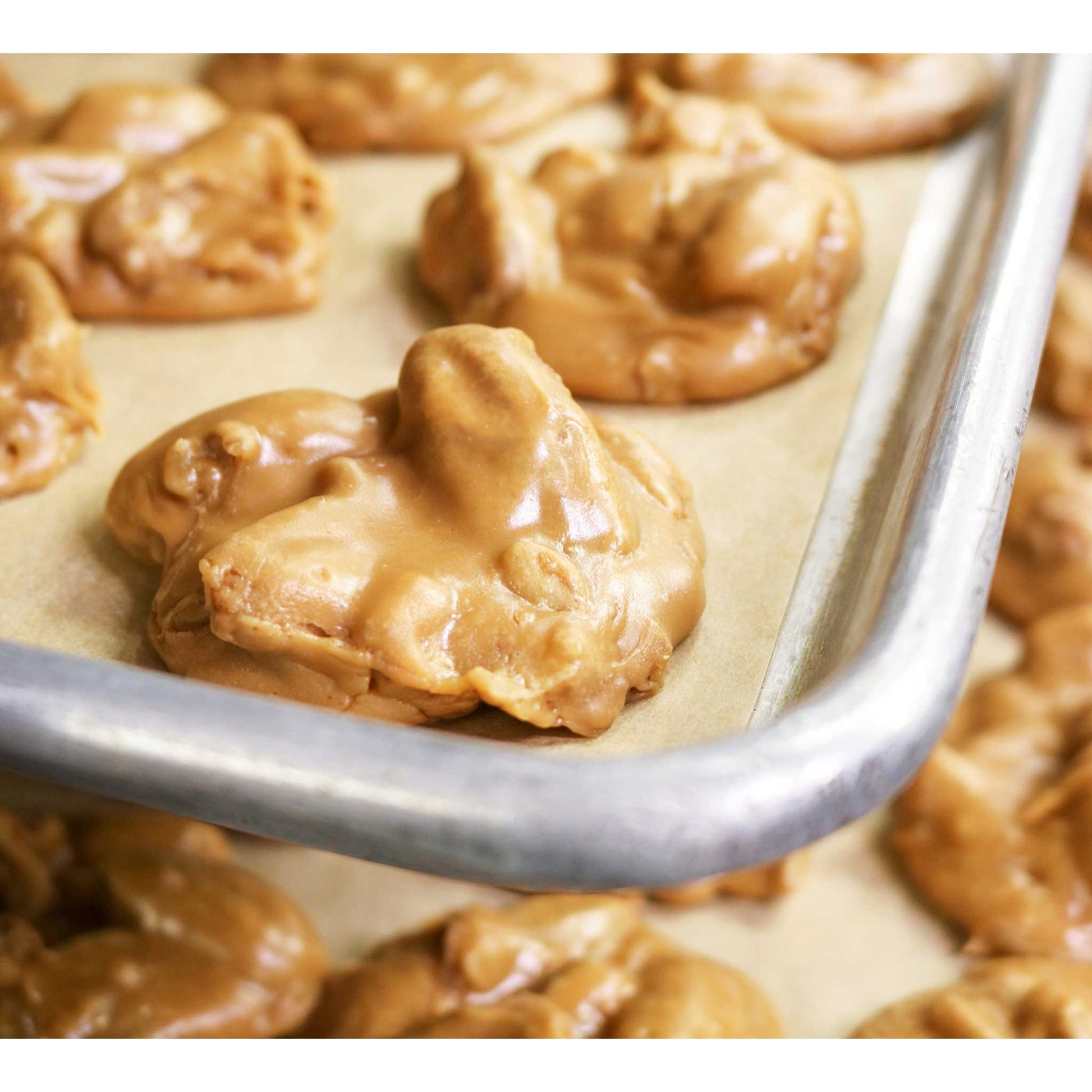 Pecan Pralines on a Baking Sheet