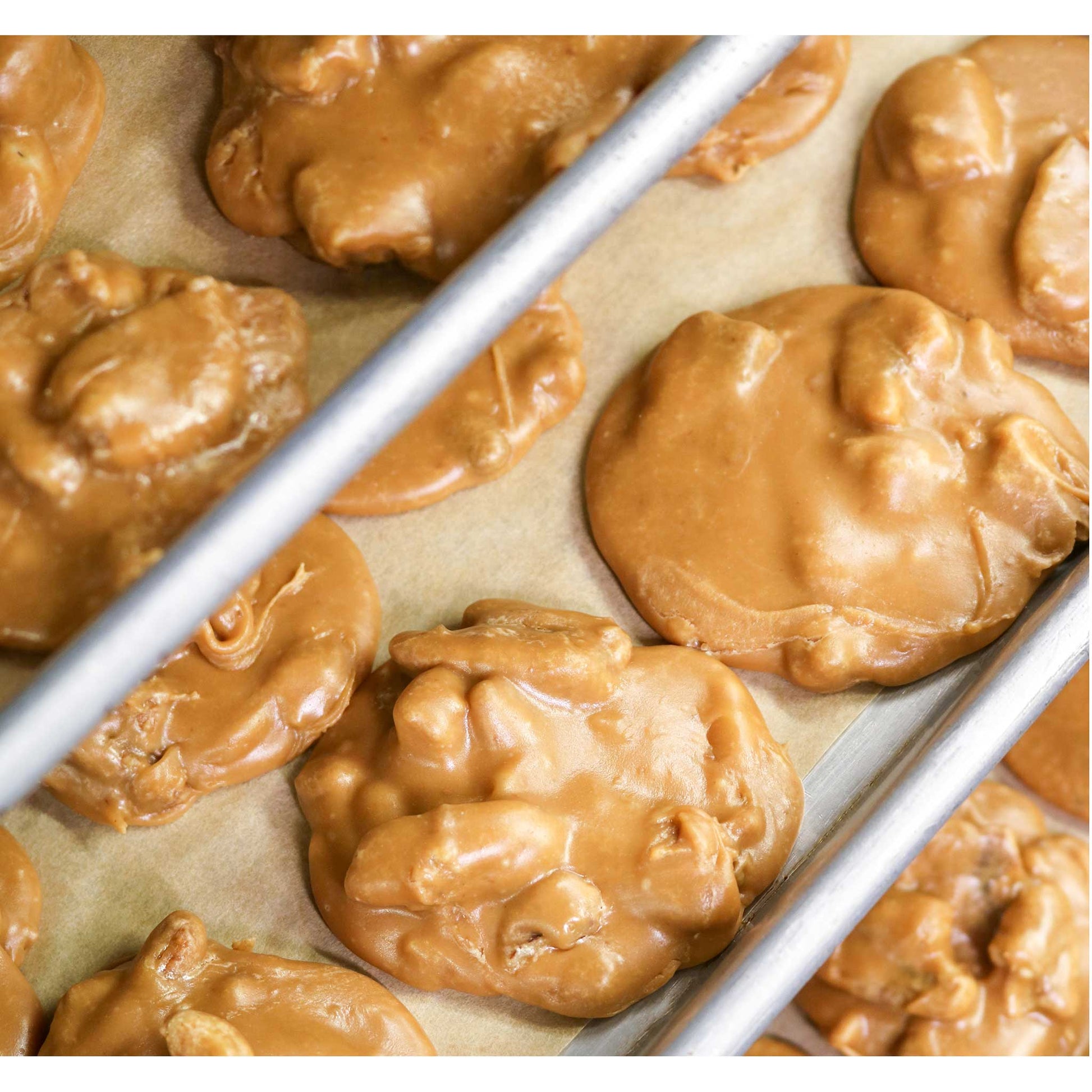 Pecan Pralines on a Baking Sheet