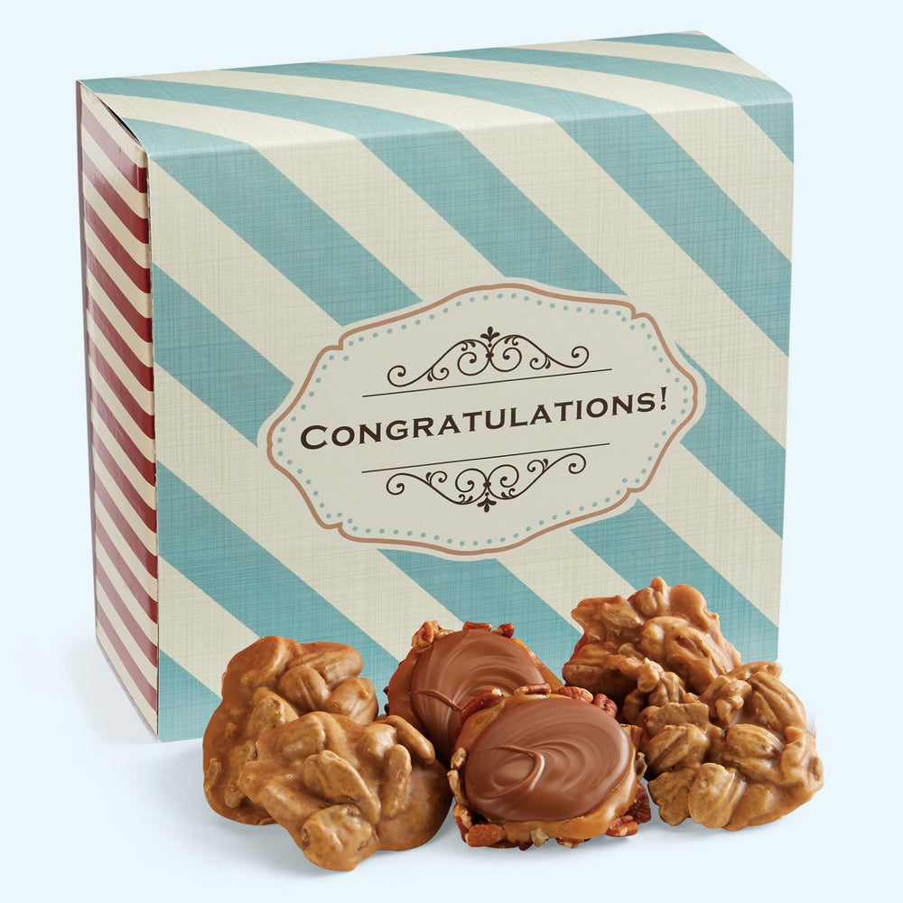 Original Pecan Pralines & Gophers Duo in a Congratulation Themed Gift Box