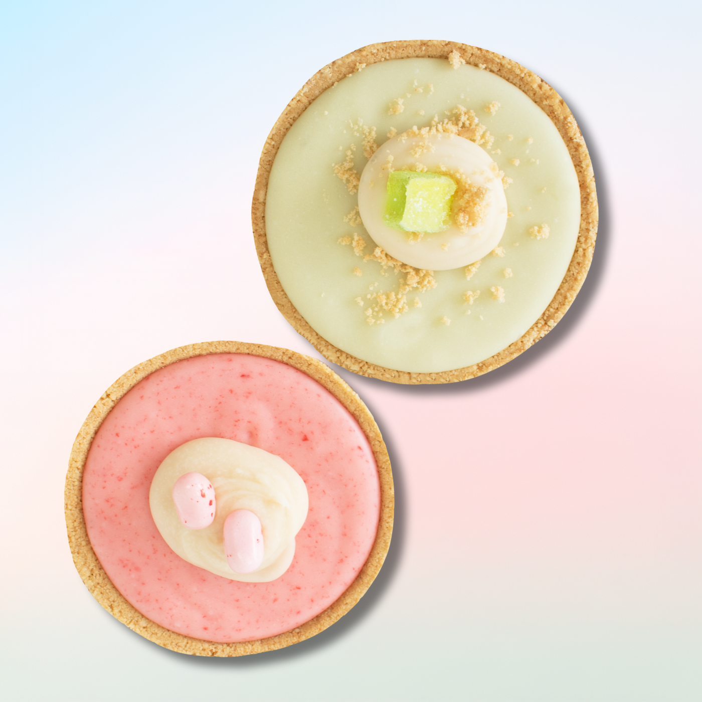 Classic Southern Strawberry and Key Lime Tarts with jelly bean and lime garnish