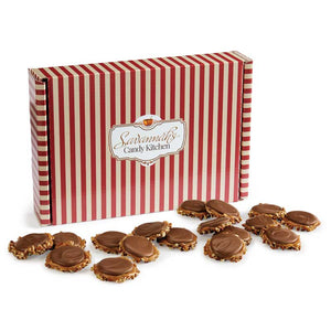 50 Milk Chocolate Turtles in our Signature Striped Gift Box