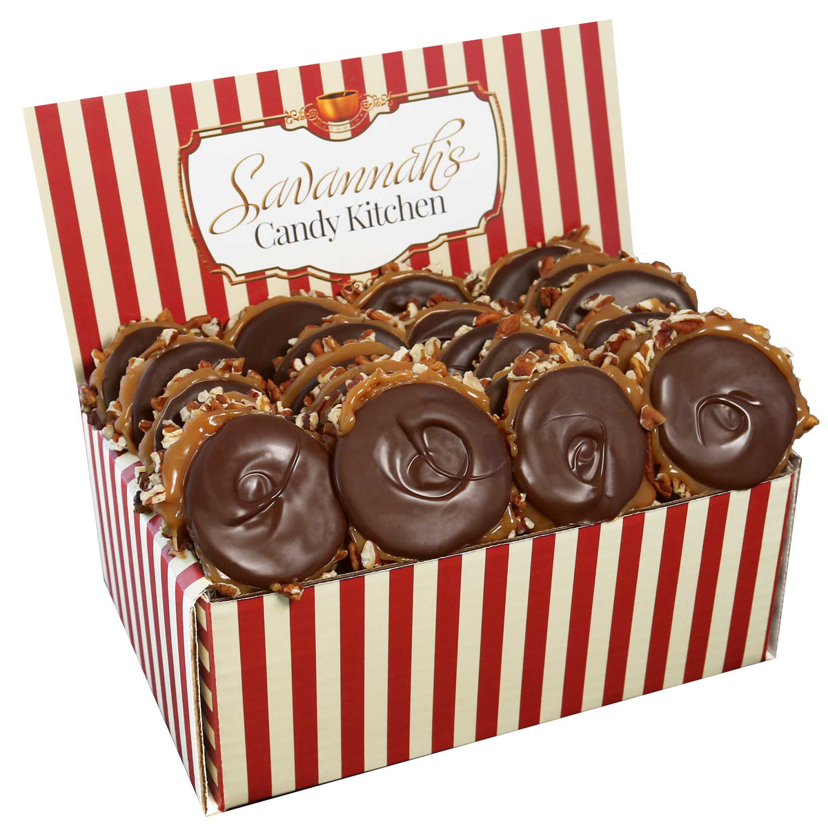 24 Dark Chocolate Gophers in our Signature Striped Box