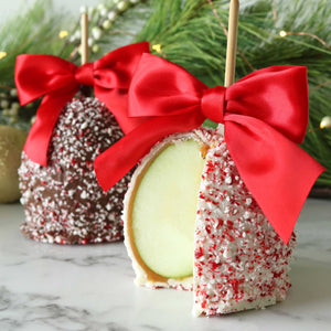 Peppermint Holiday Caramel Apples without Nuts Sliced Open