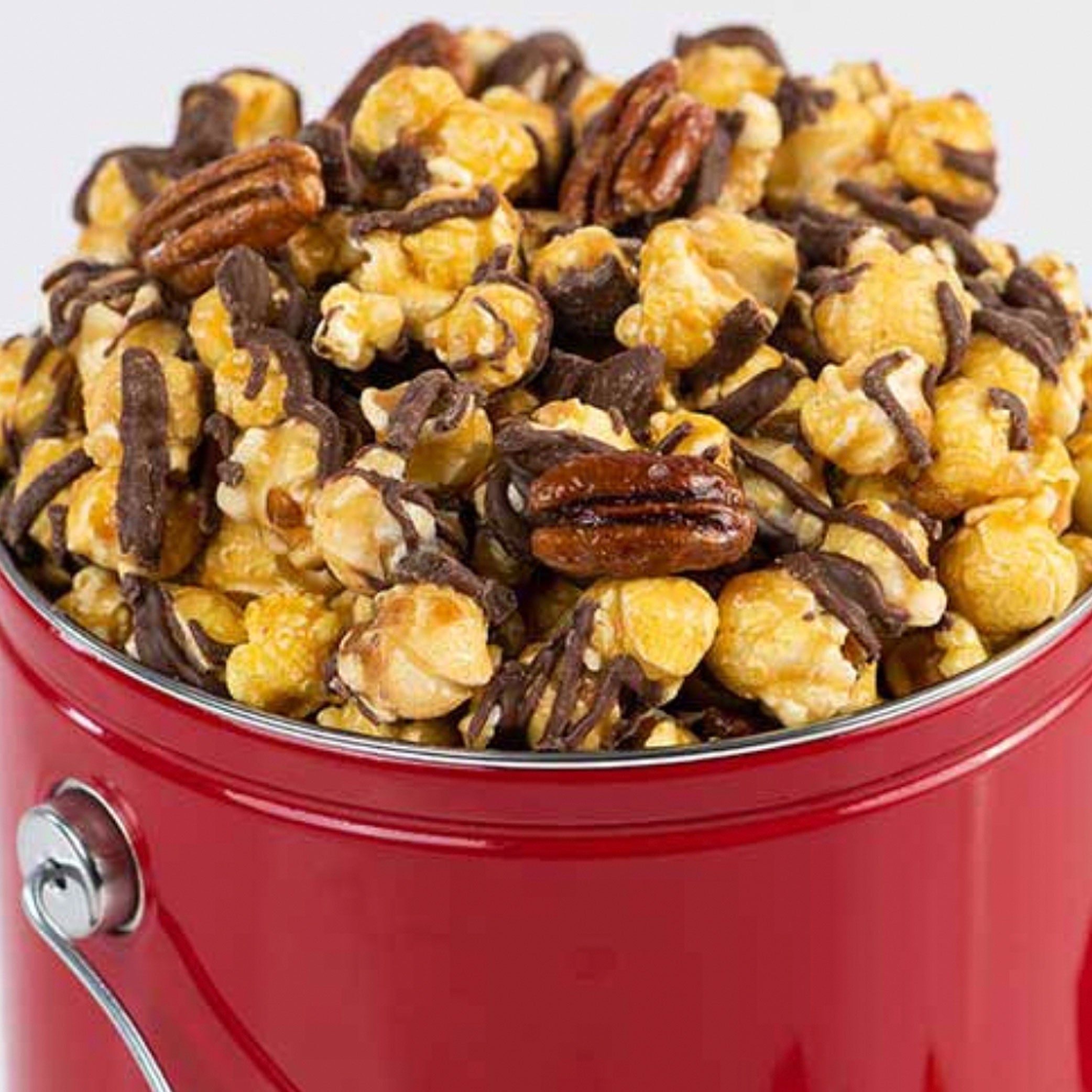 Chocolate Glazed Caramel Pecan Popcorn Tin Savannah’s Candy Kitchen