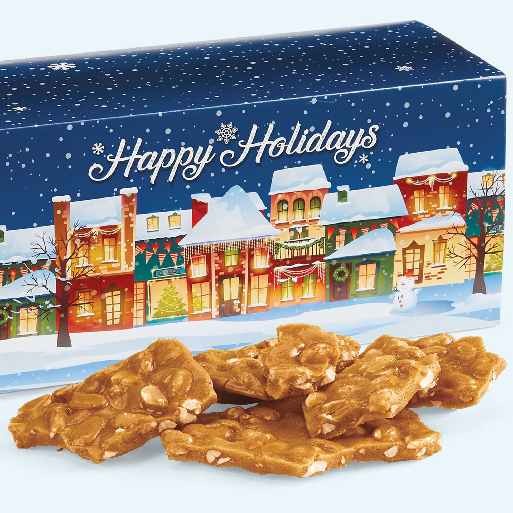 Old Fashioned Peanut Brittle in a Happy Holidays Gift Box