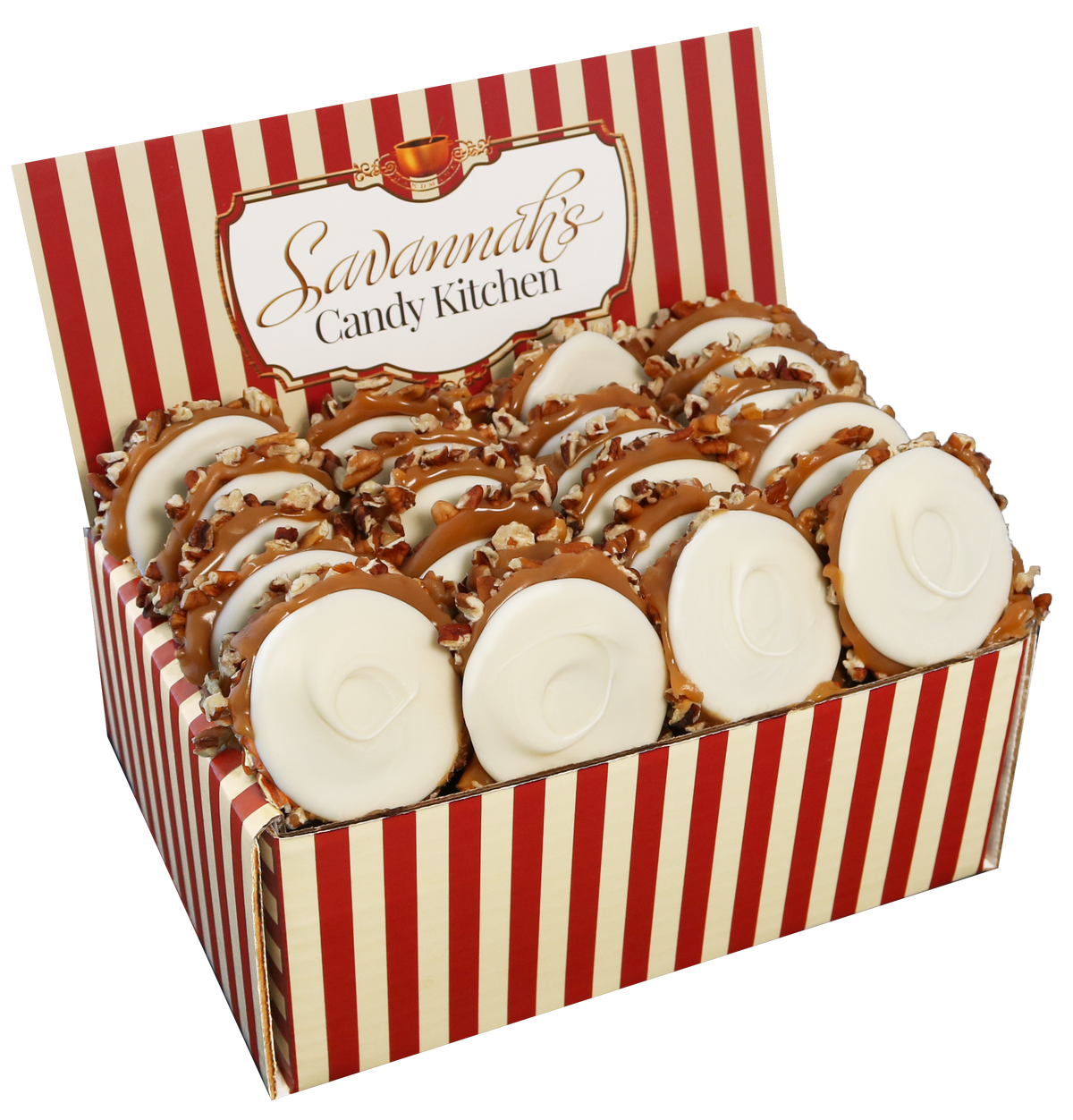 24 White Chocolate Gophers in our Signature Striped Gift Box